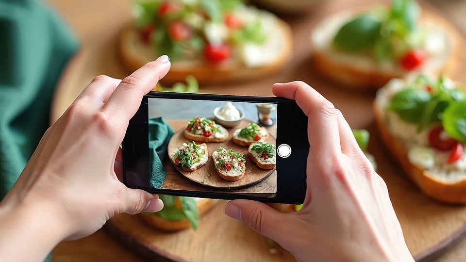 Eine Jugendliche fotografiert ihr Essen für soziale Medien.