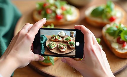 Eine Jugendliche fotografiert ihr Essen für soziale Medien.