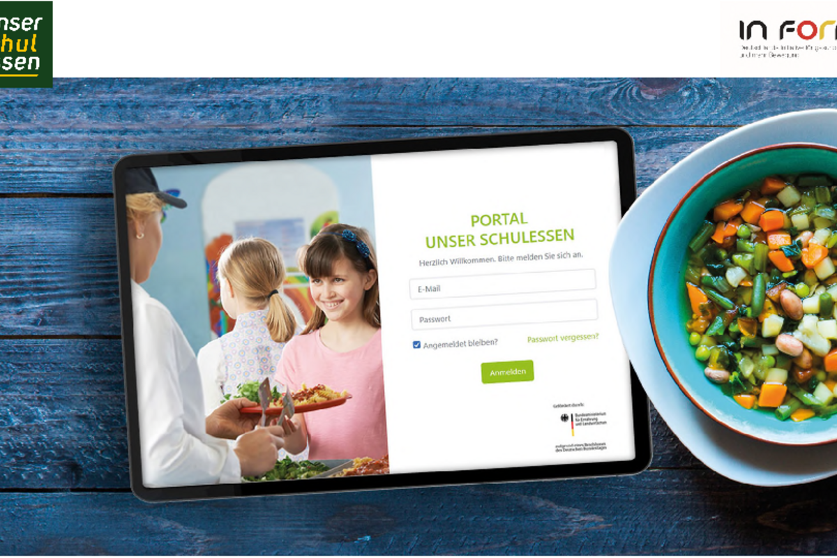 Logo und Startseite des Qualitätsmanagement-Tools Unser Schulessen